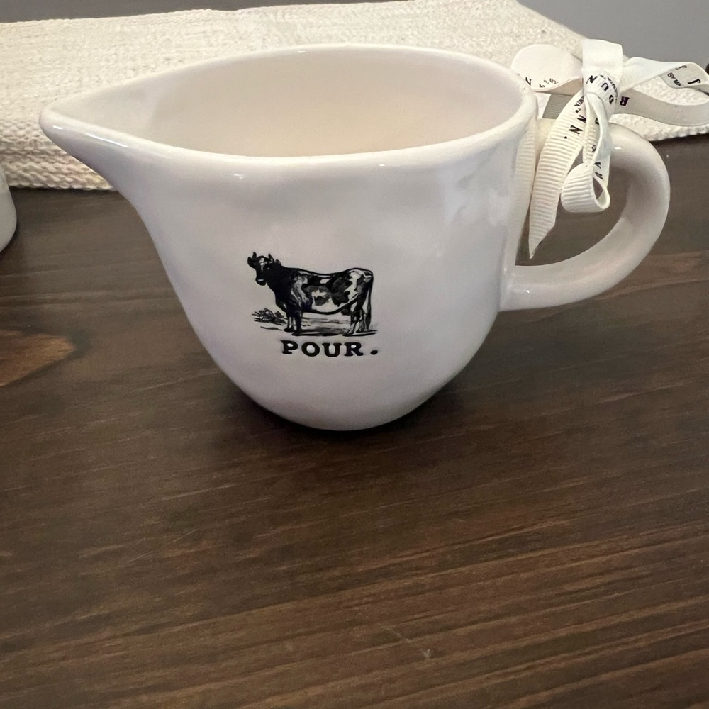 Rae Dunn White Ceramic Pouring Jug with Cow Design